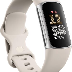 Fitbit Charge 6 Fitness Tracker with Google Apps - Heart Rate on Exercise Equipment - 3-Month Google Health Premium Membership Included - Health Tools - Porcelain/Silver - Small&Large Bands Included