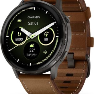 4, 45mm, Advanced Health and Fitness GPS Smartwatch,Bright Colorful Display,Built-in Flashlight,12 Days of Battery Life, Slate with Black Silicone and Brown Leather Band - 2 Bands