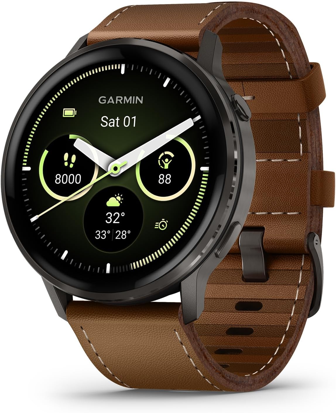 4, 45mm, Advanced Health and Fitness GPS Smartwatch,Bright Colorful Display,Built-in Flashlight,12 Days of Battery Life, Slate with Black Silicone and Brown Leather Band - 2 Bands
